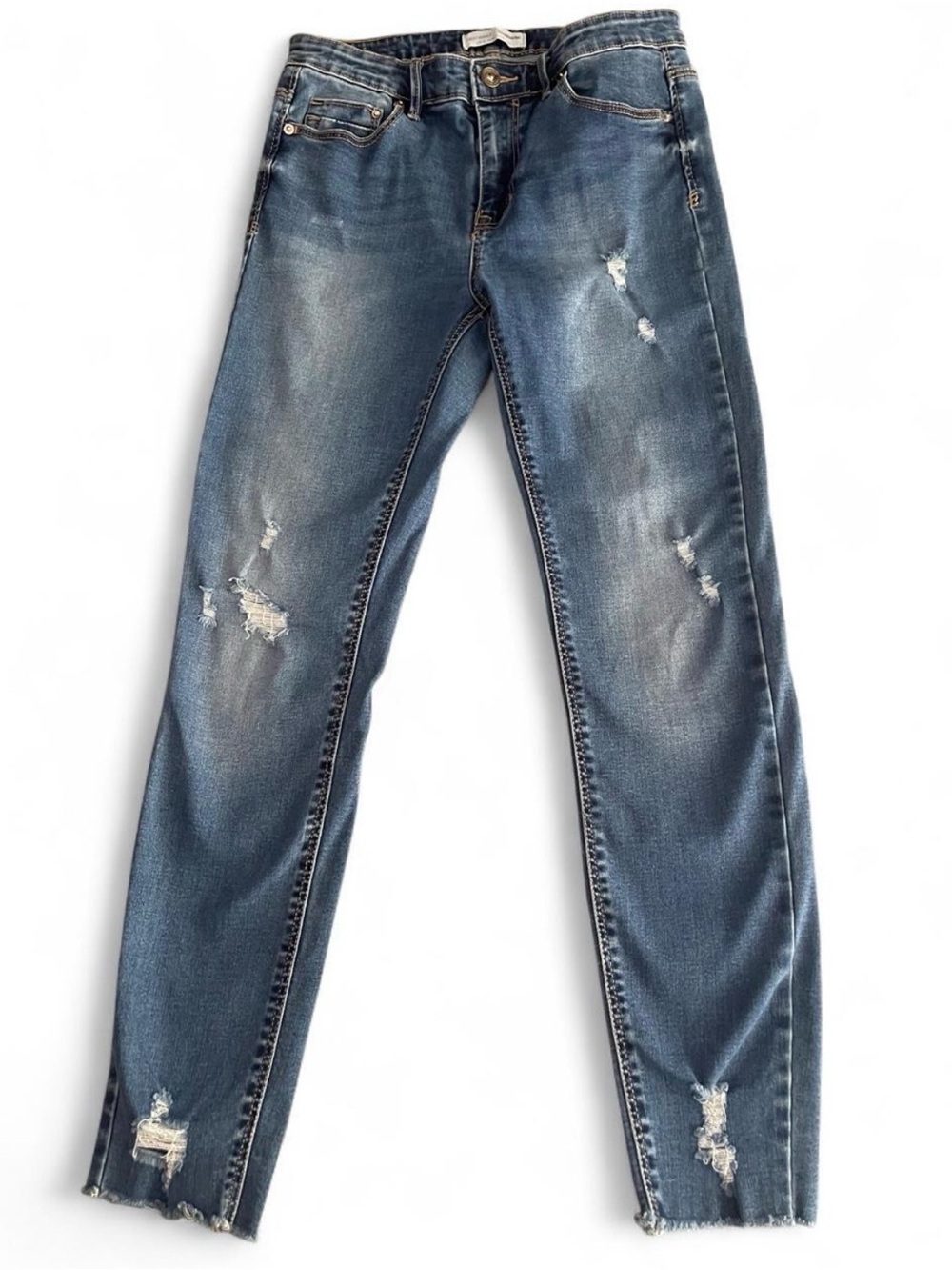 Stradivarius Super High Waist Skinny Jeans Size 6 Blue Distressed Ripped Denim